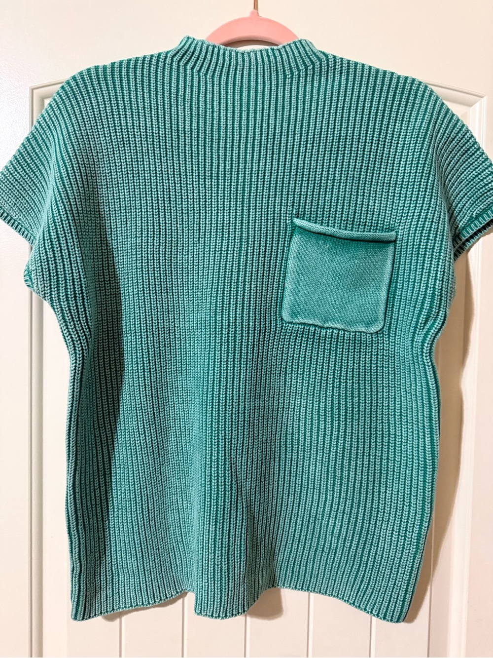 Zenana Teal Knit Short-Sleeve Sweater with Pocket NWOT